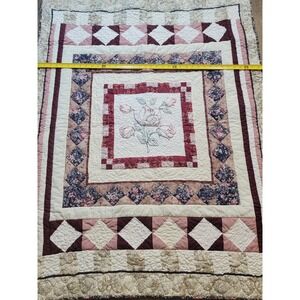 Handmade Quilted‎ Throw Blanket Floral Roses Quilted Bedding Blanket